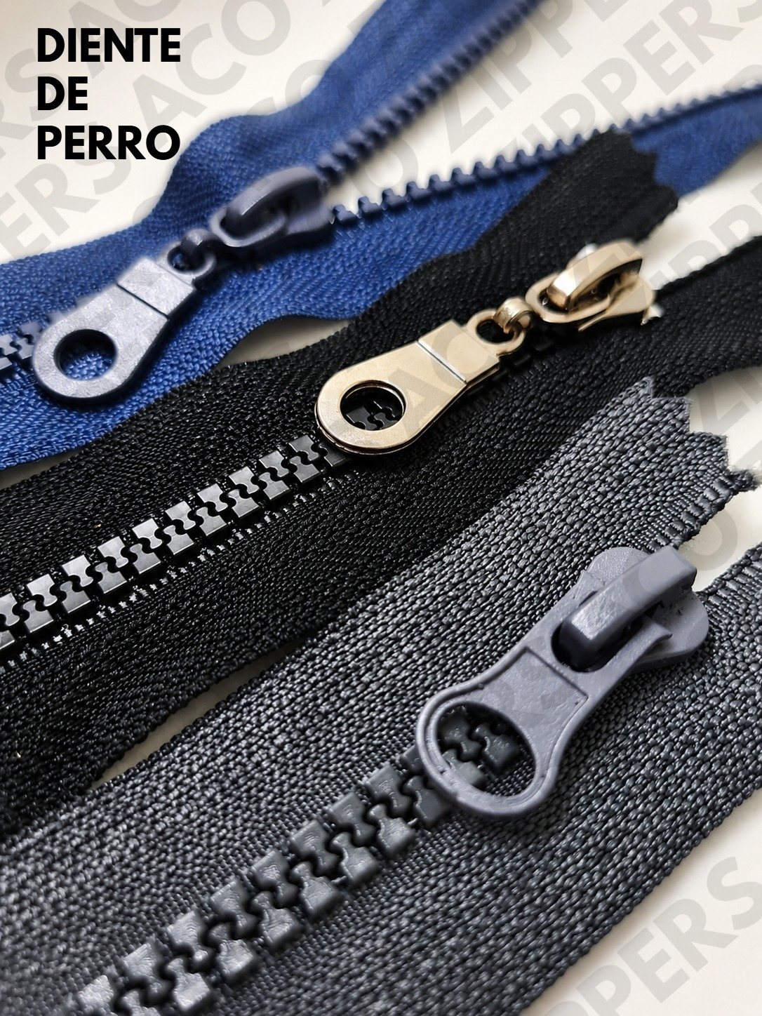 Cierres Diente de Perro en negro, gris y blanco